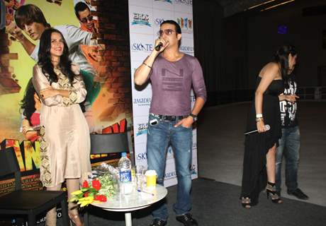 Jimmy Shergill and Neha Dhupia during a promotional event for their Punjabi film Rangeelay