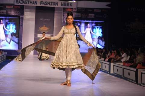 Designer Ritu Kumar during a fashion show at the Rajasthan Fashion Week