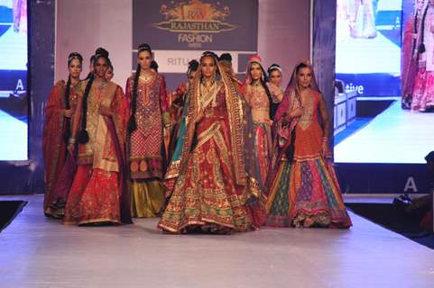 Designer Ritu Kumar during a fashion show at the Rajasthan Fashion Week