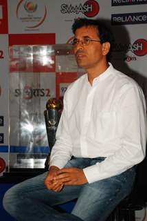 Suniel Shetty and Harsha Bhogle with Broadcast 92.7 Big FM during a unveiling the ‘International Cricket Council (ICC) Champions Trophy 2013’