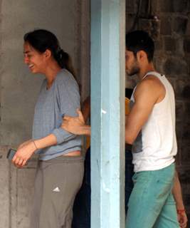 Family members of Bollywood actor Jiah Khan waiting at the hospital to receive her body in Mumbai