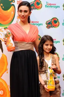 Rasna girl Avan Khambatta and Karisma Kapoor during the launch of 'Rasna-Ju-C'