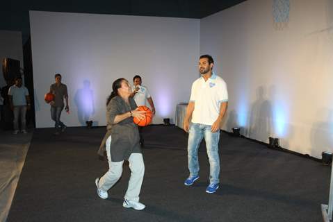 John Abraham with his mother Firoza Irani at P&G initiative THANK YOU MOM at Mehboob Studios in Bandra, Mumbai