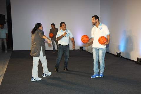 John Abraham with his mother Firoza Irani at P&G initiative THANK YOU MOM at Mehboob Studios in Bandra, Mumbai