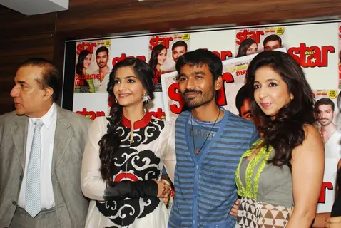 Sonam, Dhanush and Krishika at the launch of Magna Star Week's latest issue