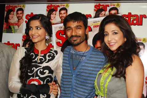 Sonam, Dhanush and Krishika at the launch of Magna Star Week's latest issue
