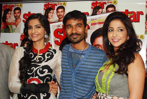 Sonam, Dhanush and Krishika at the launch of Magna Star Week's latest issue