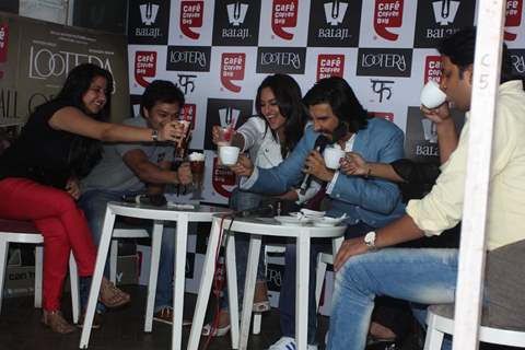 Sonakshi Sinha & Ranveer Singh gesture during the promotion of film Lootera