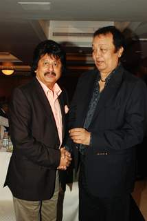 Pankaj Udhas shake hand with his friend at the Announcement of Khazana a festival of Ghazals