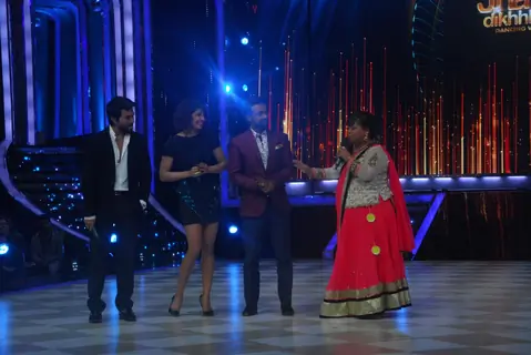 Ram Charan, Priyanka Chopra and Remo D'souza watch on as Bharti makes a joke at Jhalak Dikhhla Jaa