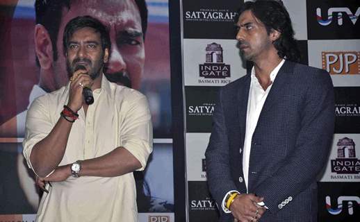 Ajay Devgan and Arjun Rampal at Satyagraha movie promotion