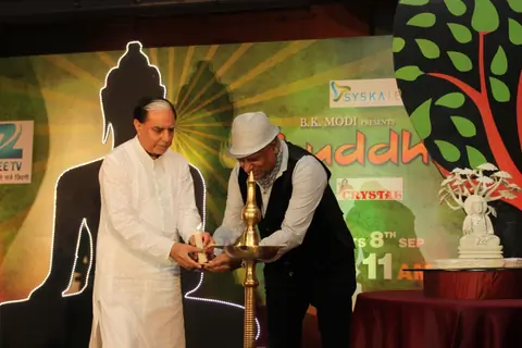 Mr. Subhash Chandra and Dr. BK Modi lighting the lamp and unveiling Zee TV's new show - Buddha