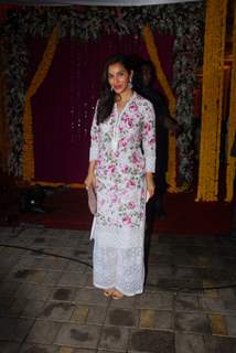 Sophie Chowdhary in a simple white dress at Salman Khan's Ganpati Visarjan