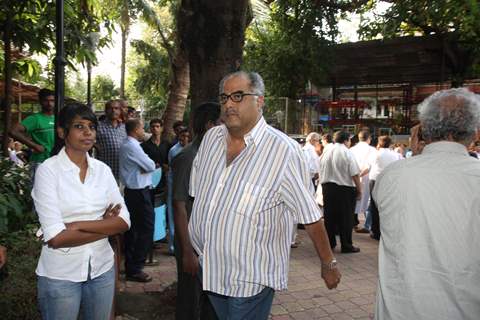 Boney Kapoor arrives at the prayer meet of Madhuri Dixit's father