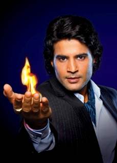 Rajeev with fire in hand promoting Sach Ka Saamna