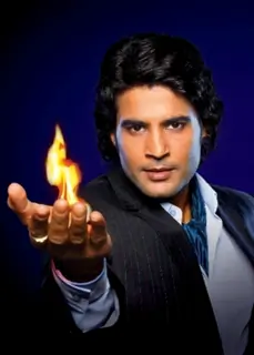 Rajeev with fire in hand promoting Sach Ka Saamna