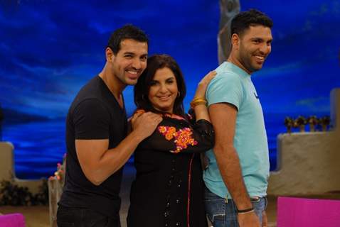 John Abraham and Yuvraj Singh with Farah Khan