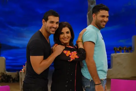 John Abraham and Yuvraj Singh with Farah Khan