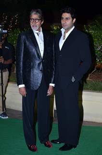 Amitabh and Abhishek Bachchan were seen at Vishesh Bhatt's Wedding Reception