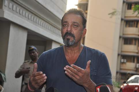 Sanjay Dutt addresses the press after coming out in parole