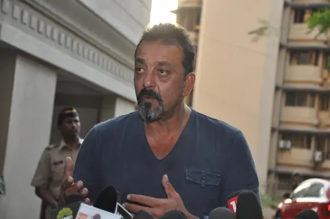 Sanjay Dutt addresses the press after coming out in parole