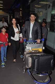 Madhuri Dixit with her family clicked at the airport on 2nd Jan. 2014