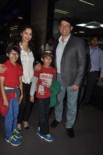 Madhuri Dixit with her family clicked at the airport on 2nd Jan. 2014