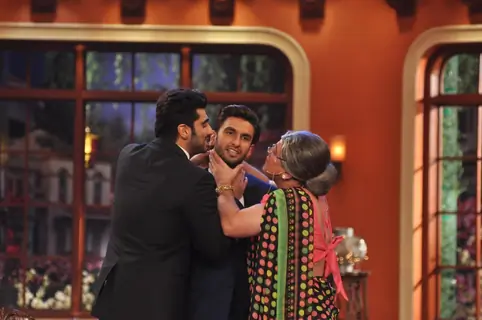 Arjun Kapoor and Ali Asgar tug onto Ranveer Singh to give him a kiss