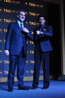Shahrukh Khan shows off his watch at The Golden Era of the Carrera event by TAG Heuer