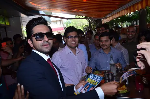Ayushmann distributes pamphlets among the public