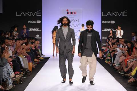 Ujjwal Dubey shows his work on the ramp of LFW