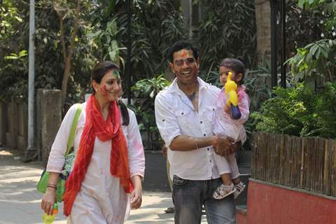 Anoop Soni with Juhi Babbar during Holi Celebrations