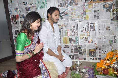 Shreyas and Deepti Talpade perform a pooja at the Opening of Affluence Movies Private Ltd. office