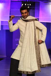 Ranbir Kapoor strikes a pose at the Men for Mijwan fashion show