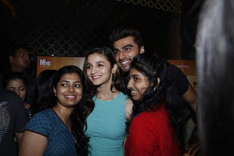 Fans get selifies with Alia Bhatt and Arjun Kapoor at a movie theatre