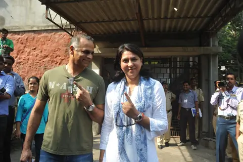 Priya Dutt votes at a polling station in Mumbai