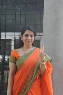 Shaina N.C casts her vote at polling station in Mumbai