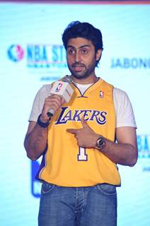 Abhishek Bachchan addresses the media at the Launch of NBA's first official online store in India