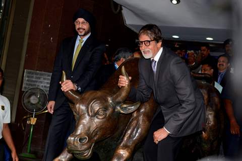 Amitabh Bachchan at the BSE with the bull