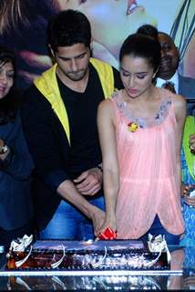 Sidharth Malhotra and Shraddha Kapoor cutting the cake at the Promotions of Ek Villain
