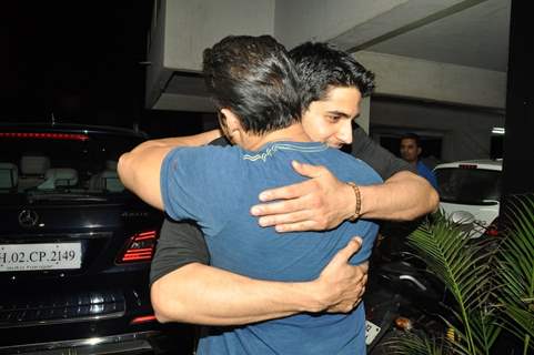 Sidharth Malhotra hugs Salman Khan during the success party of Ek Villain.