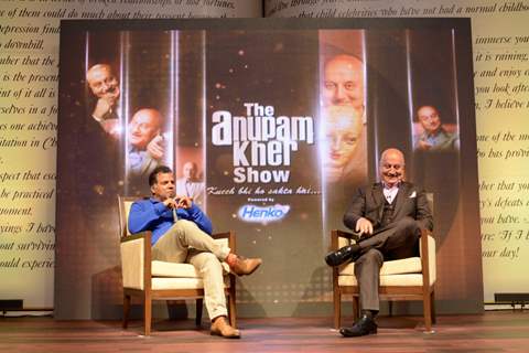 Anupam Kher being quizzed by the CEO of Colors Raj Nayak during the Press Conference