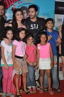 Alia and Varun pose with their younger fans at the promotions of Humpty Sharma Ki Dhulania at Rcity