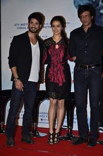 Shraddha Kapoor Shahid Kapoor and Kay Kay Menon poses to media at the Trailer Launch of Haider