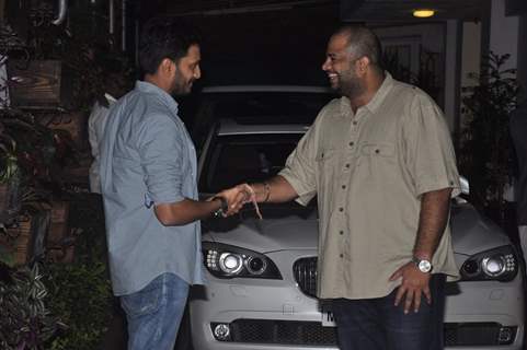 Riteish chats with a friend at the Screening of Lai Bhari