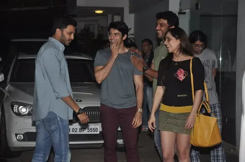 Riteish chats with friends at the Screening of Lai Bhari