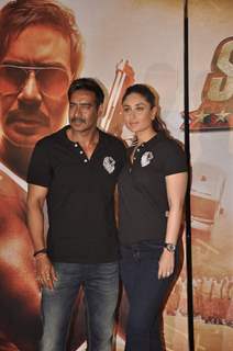 Kareena and Ajay pose at the Singham Trailor Launch