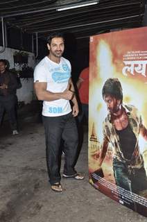 John Abraham gives a thumbs up pose at the Screening of Lai Bhari