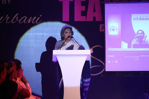 Dolly Thakore addresses the audience at the Teach for Change 2014 Fashion Show