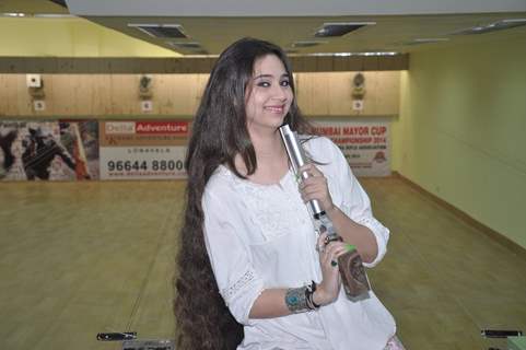 Sasha Agha poses with a gun at the Promotions of Desi Kattey